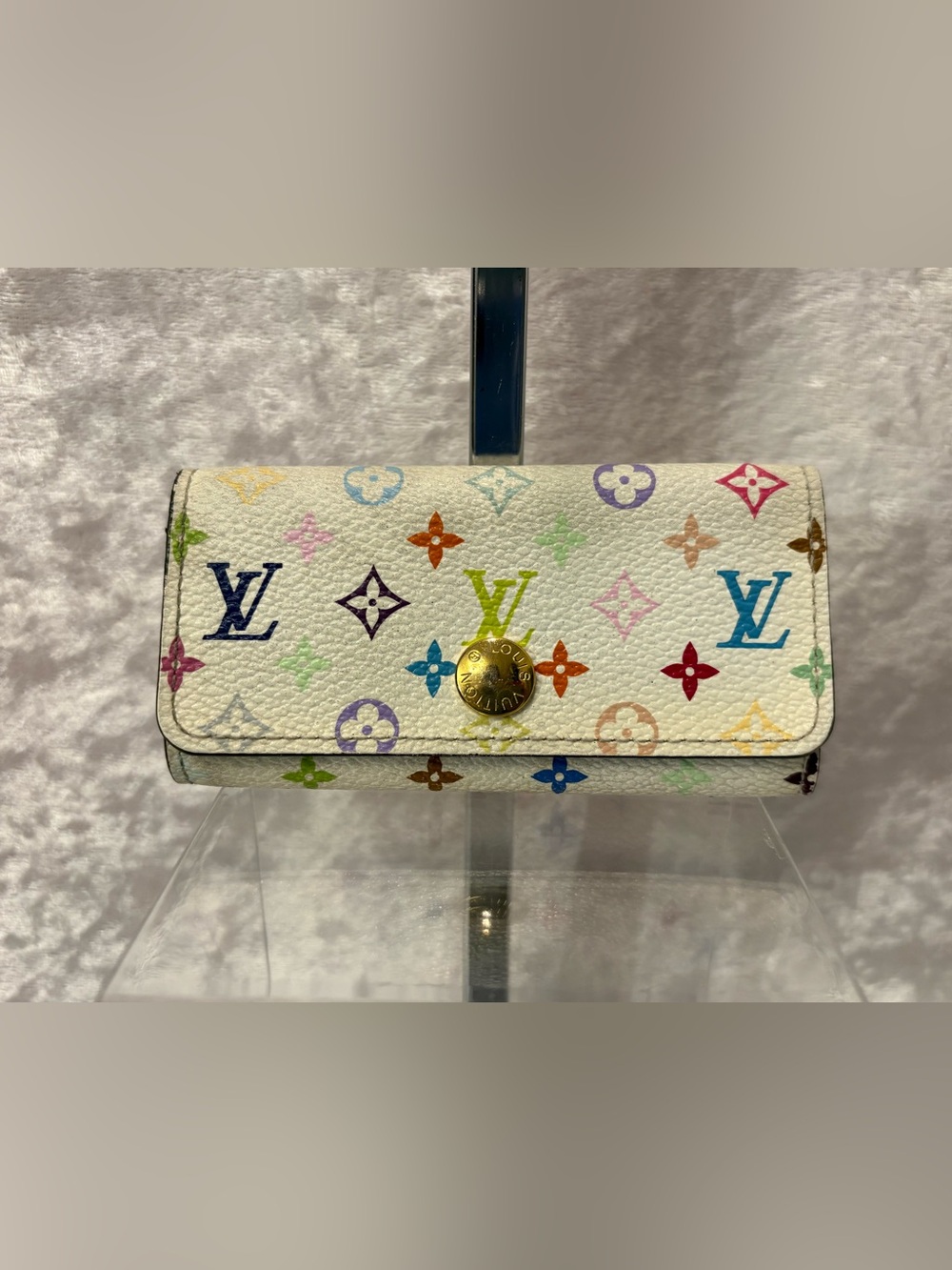 Louis Vuitton Monogram Murakami Multicolor 4-Key Holder Pouch in White Blue